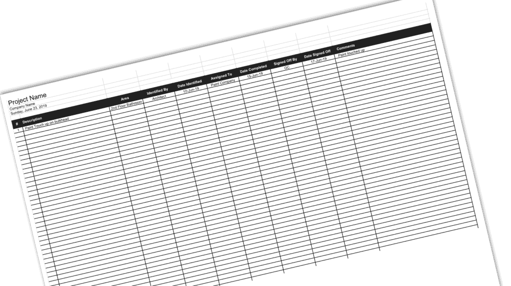 Deficiency Log Template