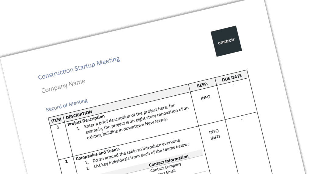 Startup Meeting Minutes Construction
