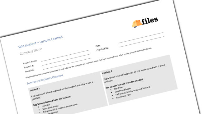 Safety Lessons Learned Template - Construction Files