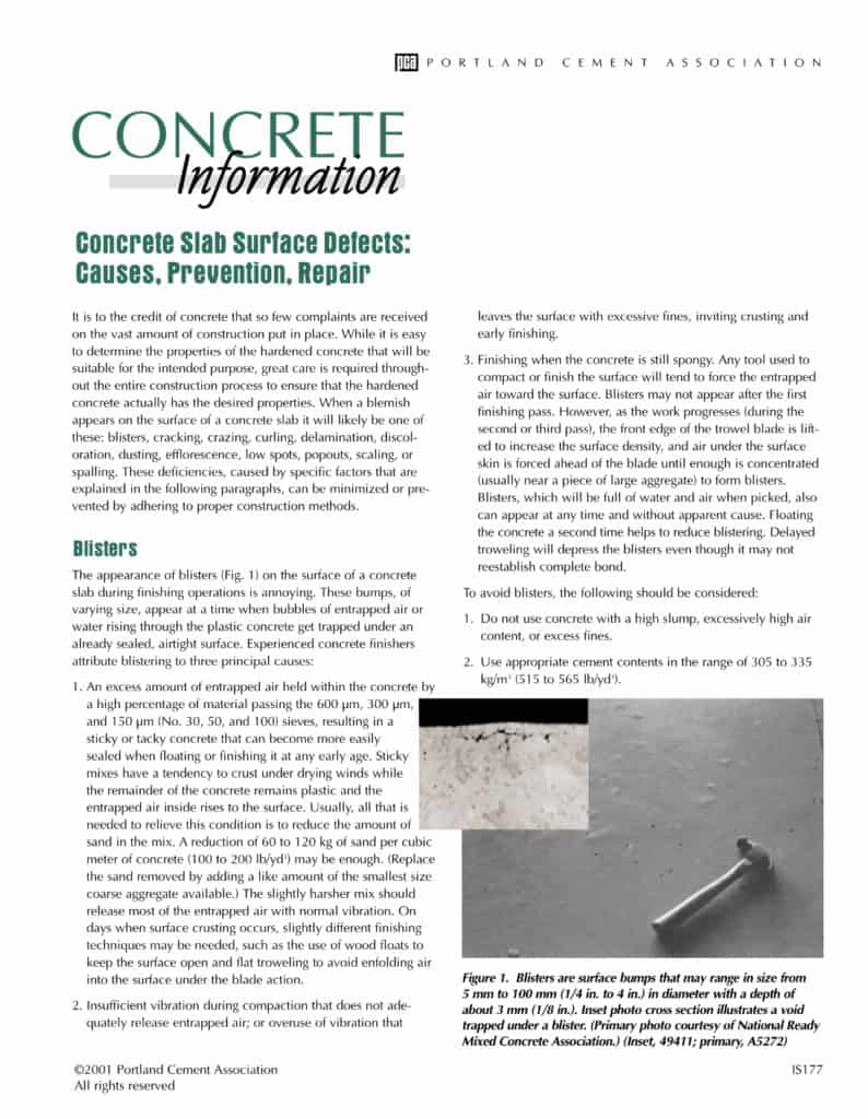 Concrete Slab Surface Defects - Causes, Prevention And Repair ...