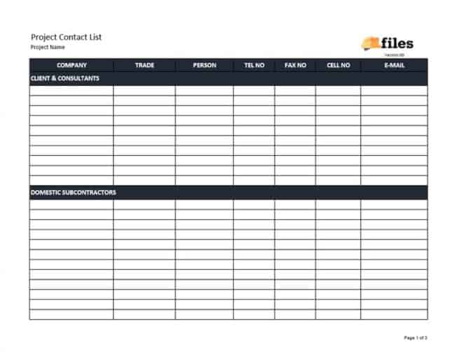 Project Contact List - Construction Files