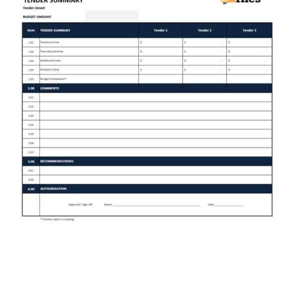 Tender Recommendation Template - Construction Files