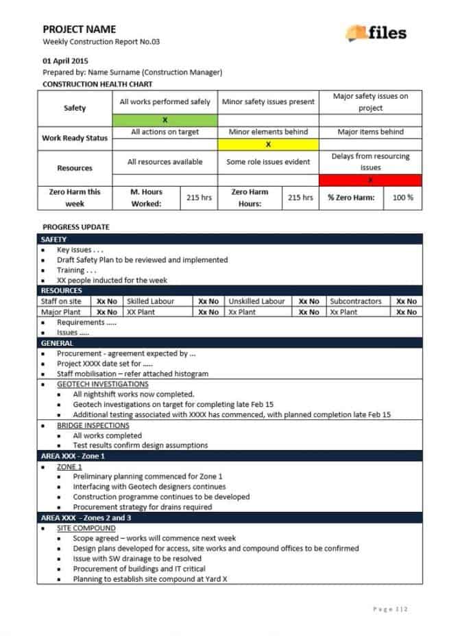 Project Weekly Report Template - Construction Files