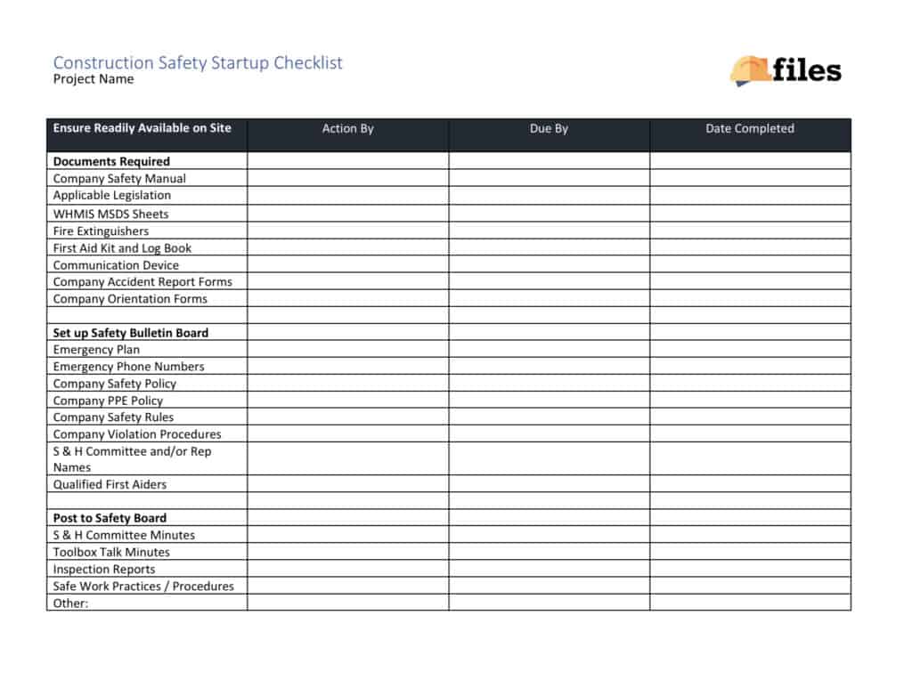 Construction safety startup checklist