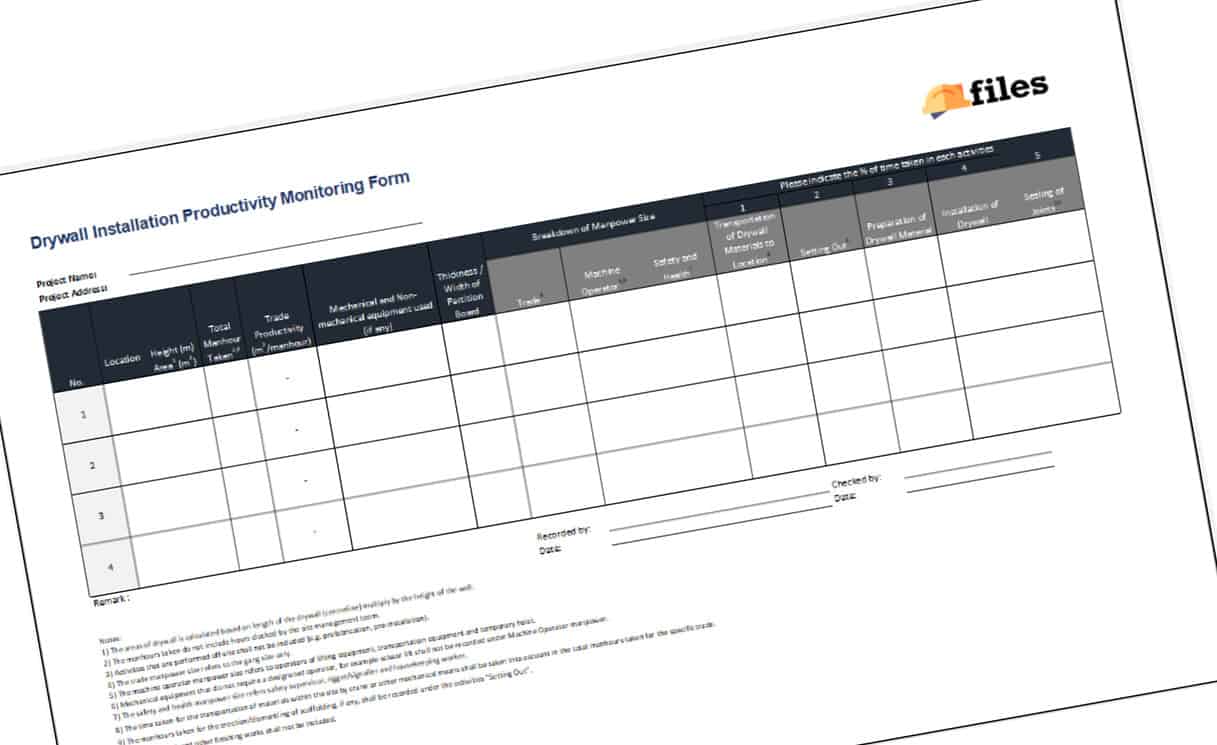 Drywall Install Productivity Monitoring Form
