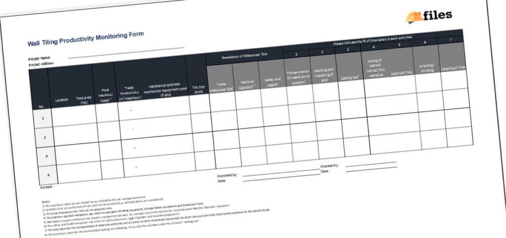 Wall Tiling Productivity Monitoring Form