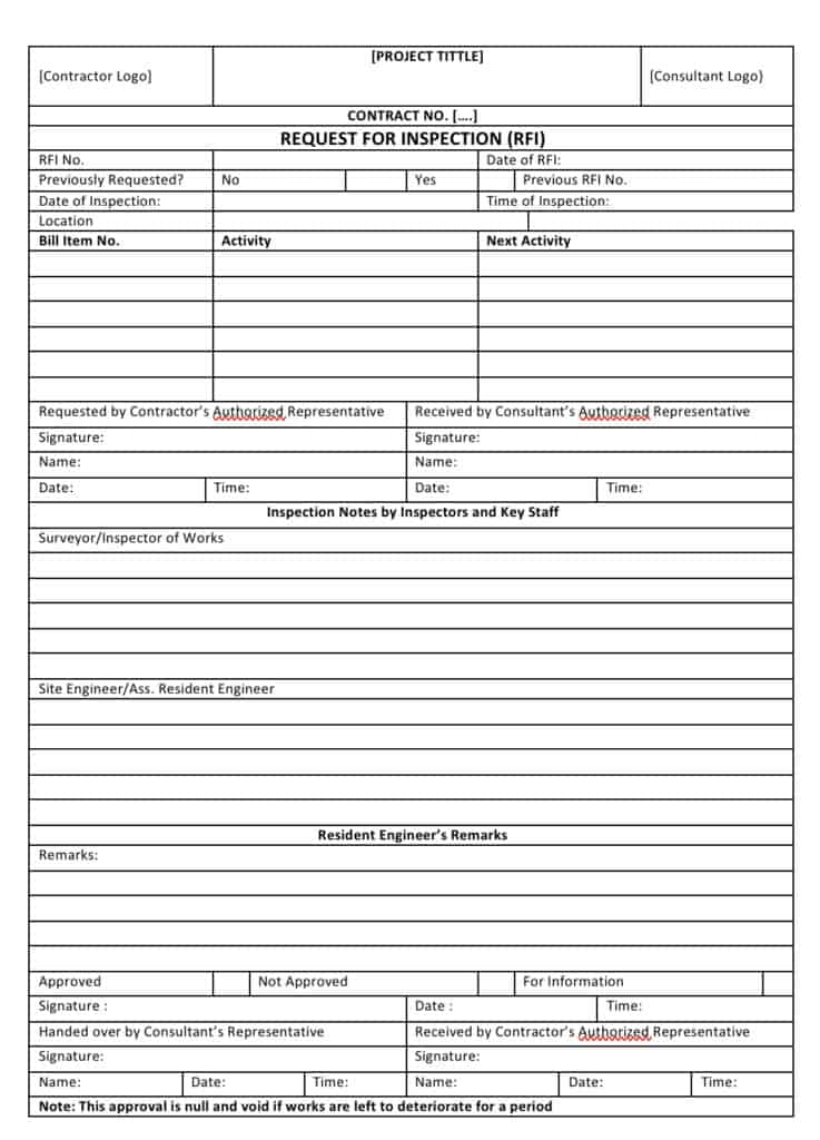 Request For Inspection - Construction Files