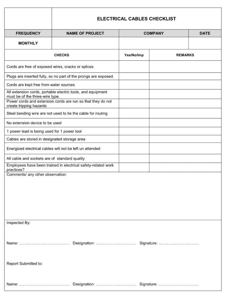 Electrical Cabling Construction Checklist Construction Documents And
