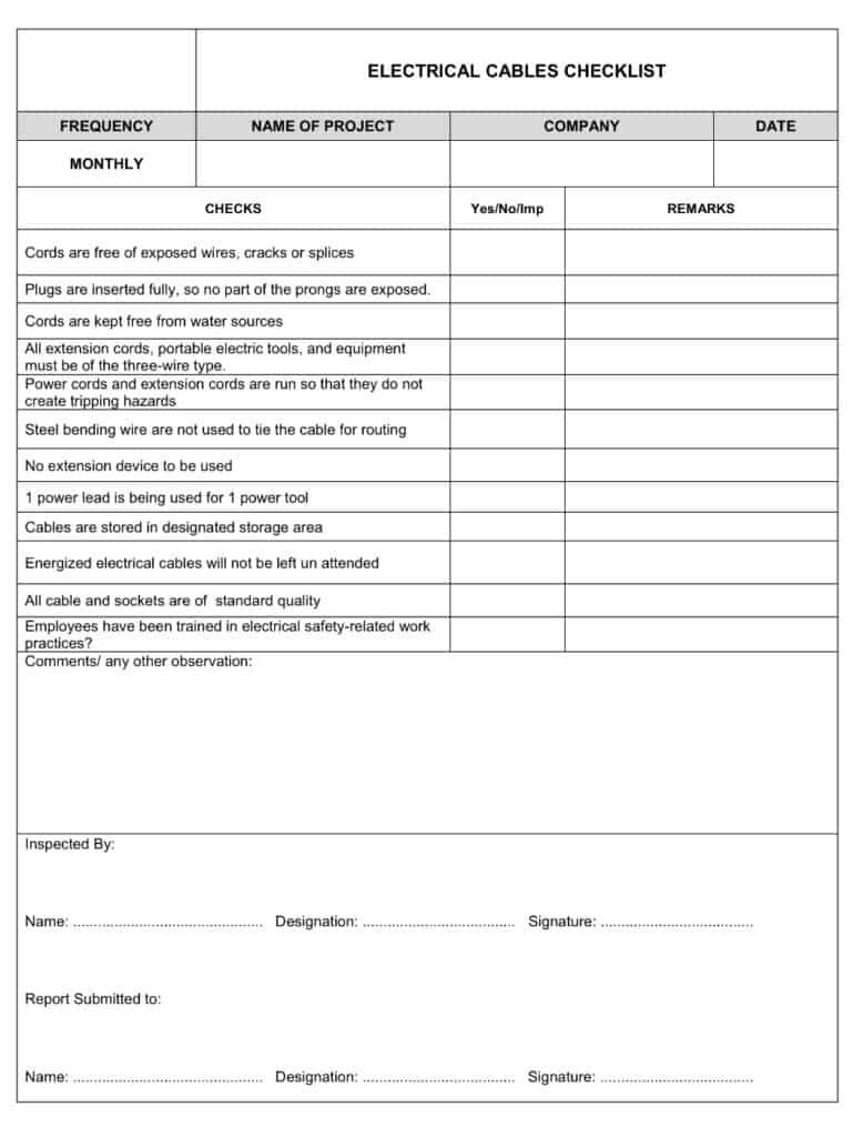 Electrical Cabling Construction Checklist Construction Documents And