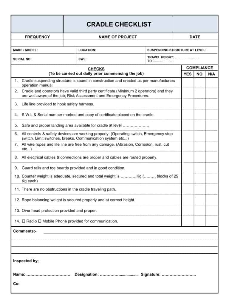 Suspended Platform Construction Checklist - Construction Files