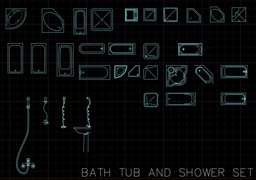 Bathtub and shower AutoCAD blocks