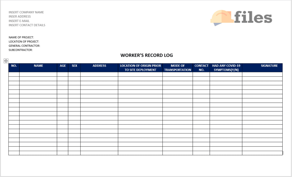 COVID-19 Daily Construction Worker Log