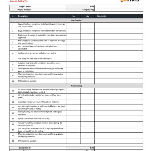 QAQC Checklist - Acoustic Ceiling Tile (ACT) - Construction Files