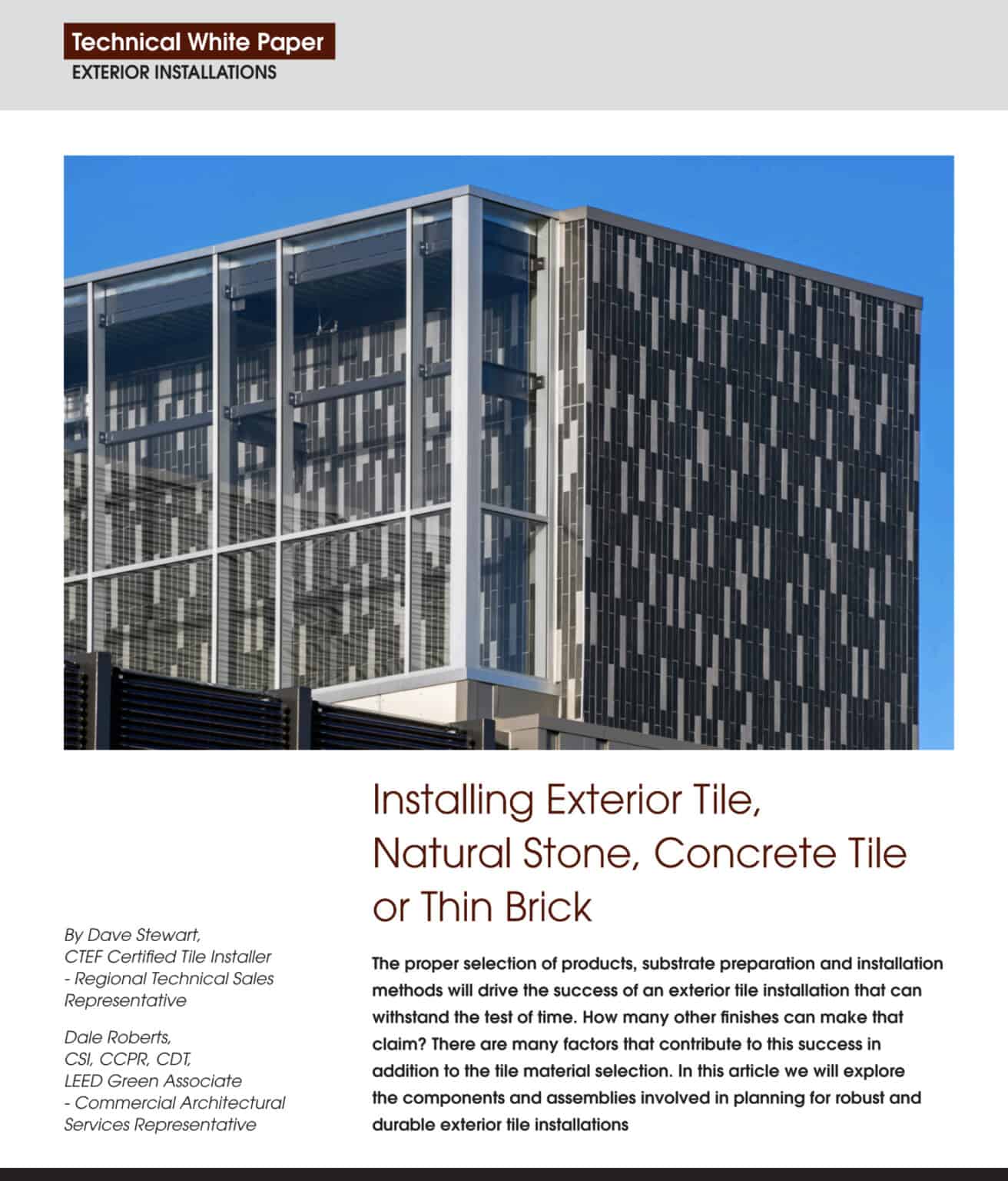 Installing Exterior Tile, Natural Stone, Concrete Tile or Thin Brick