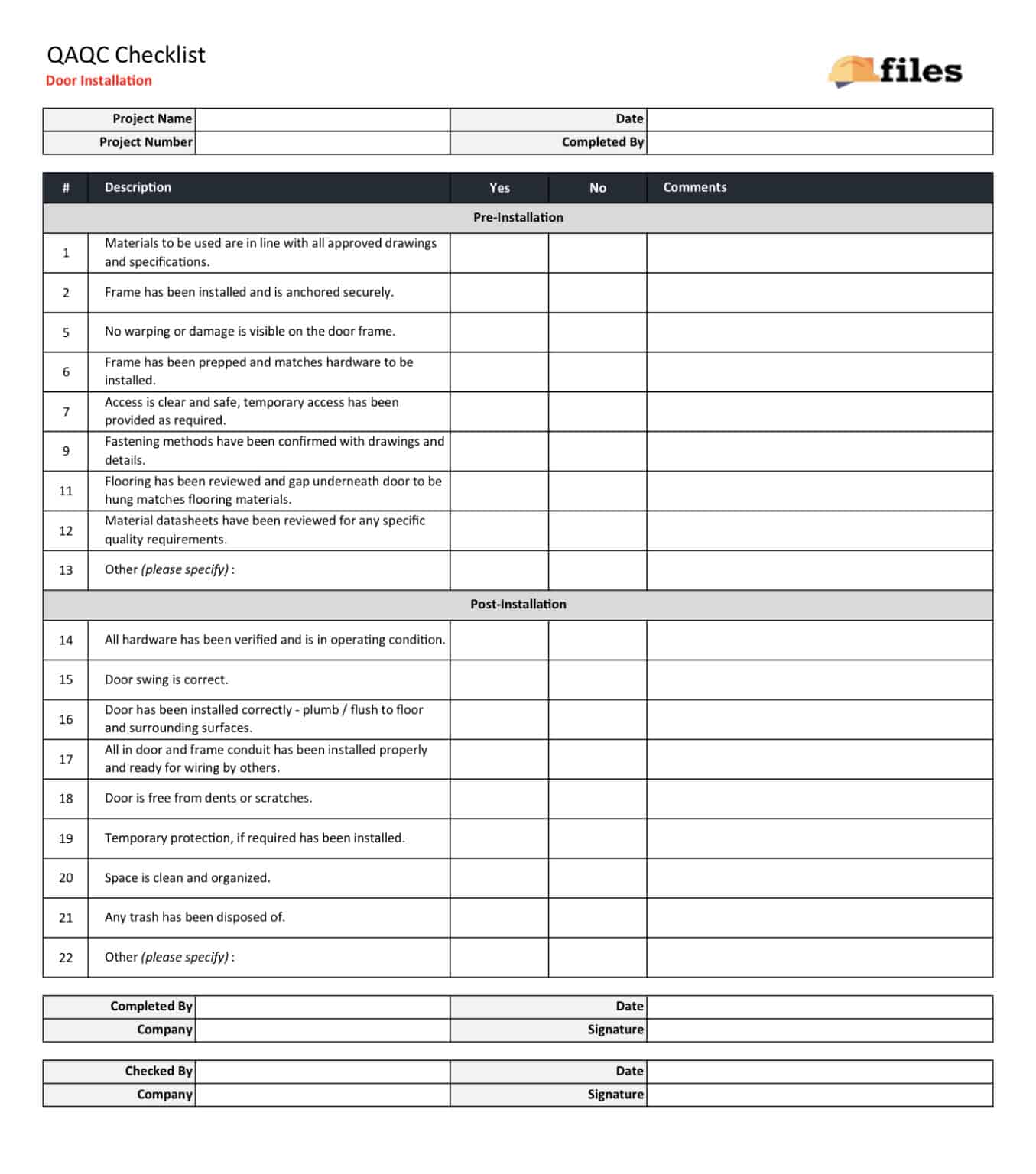 QAQC Checklist - Door Installation
