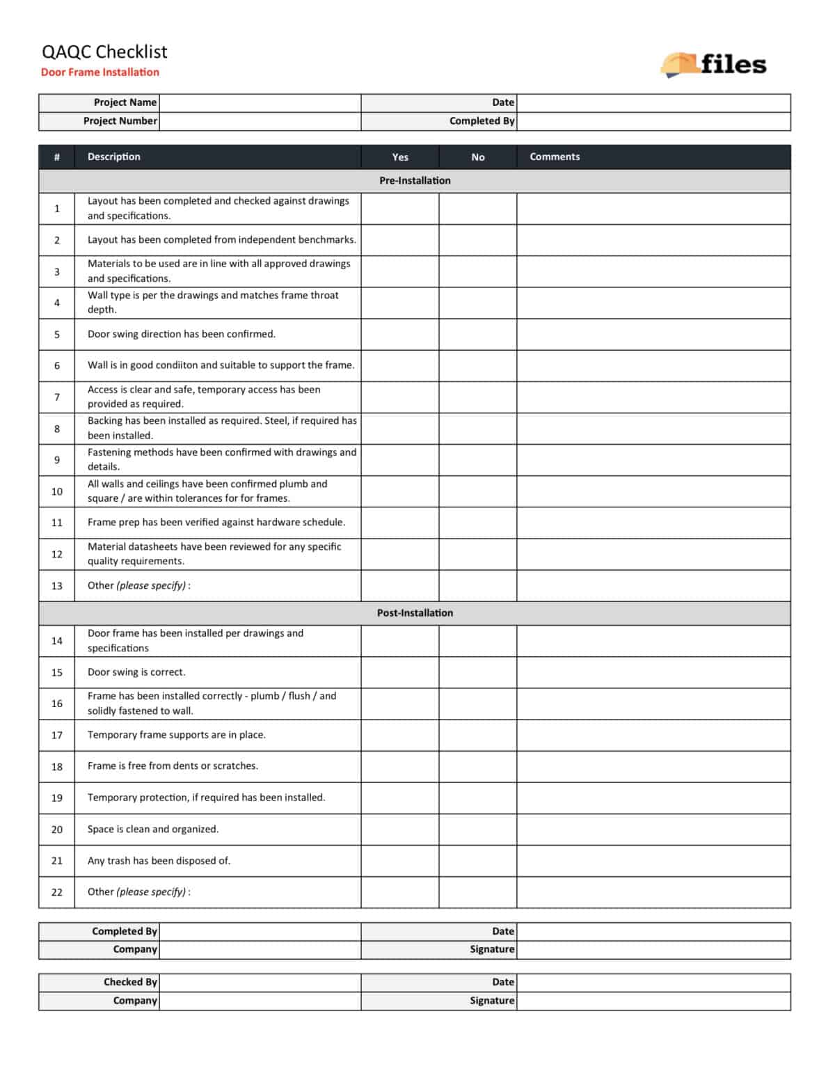 QAQC - door frame checklist