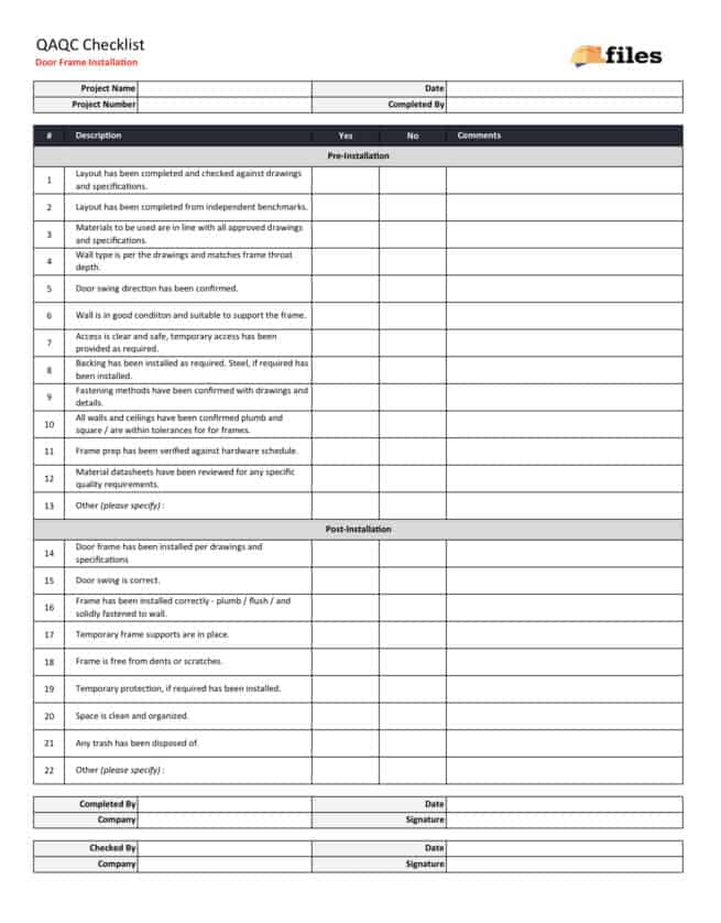 QAQC Checklist - Door Frame Installation - Construction Files
