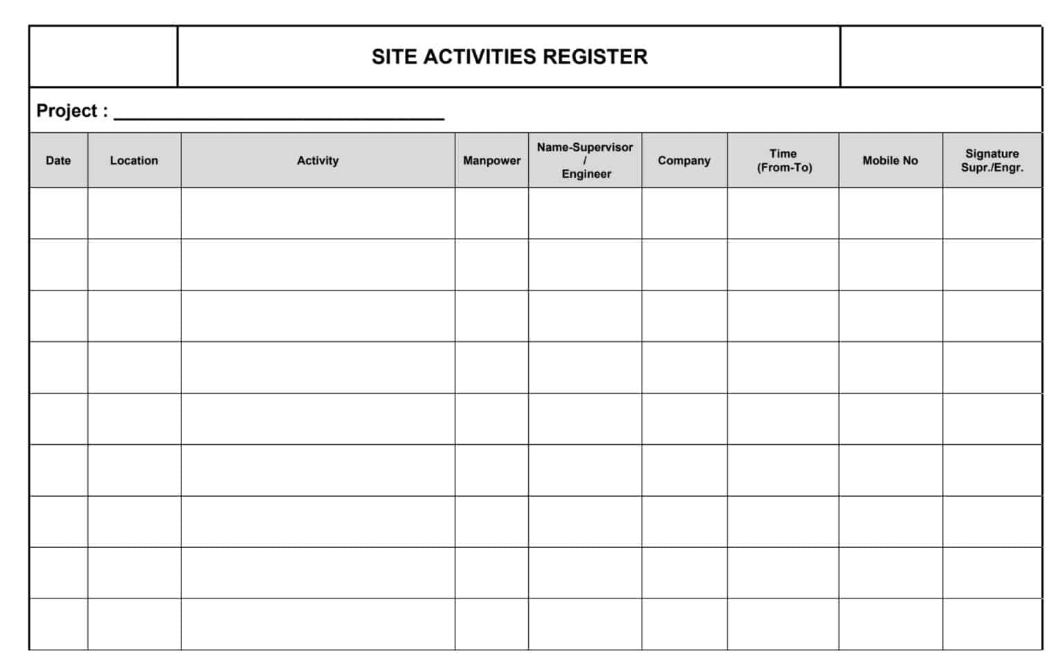 Site Activities Tracking Log - Construction Files