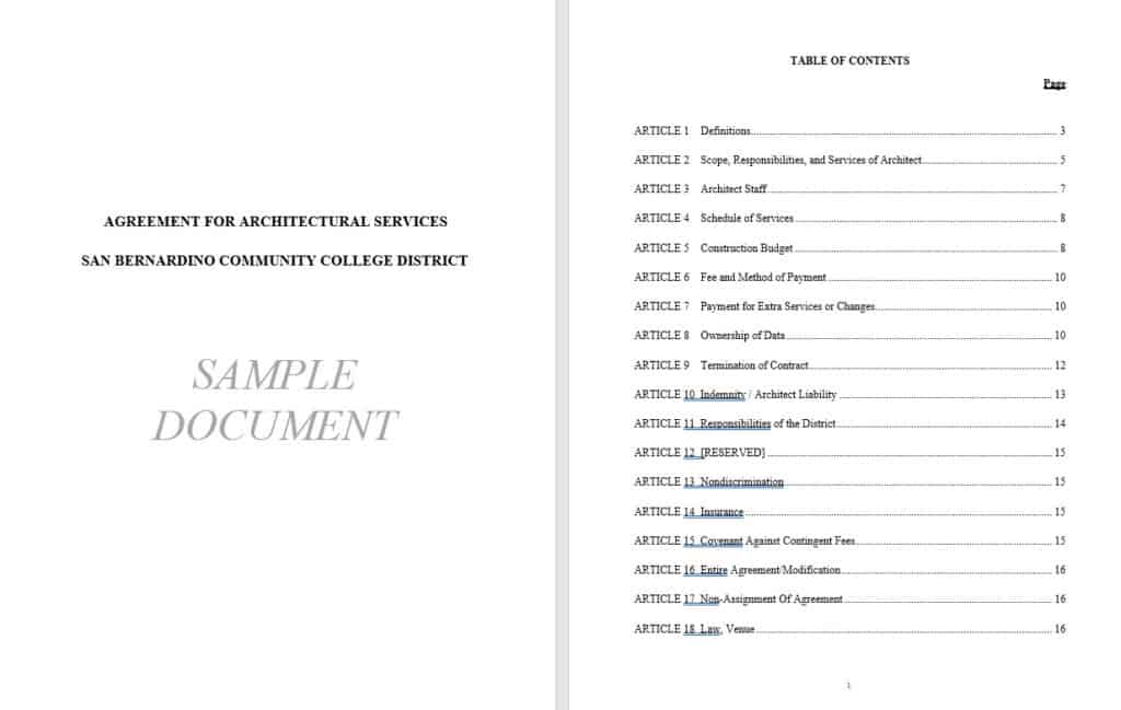 Agreement for Architectural Services