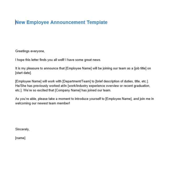 New Employee Letter Construction Documents And Templates