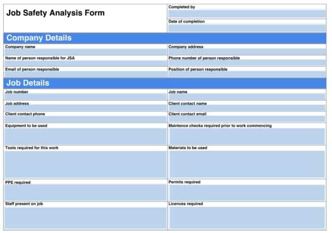 Job Safety Analysis Form - Construction Files