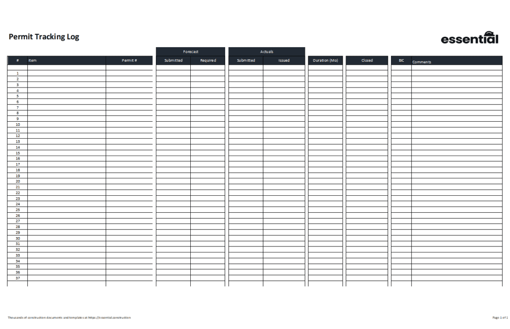 Permit Tracking Log And Schedule - Construction Files