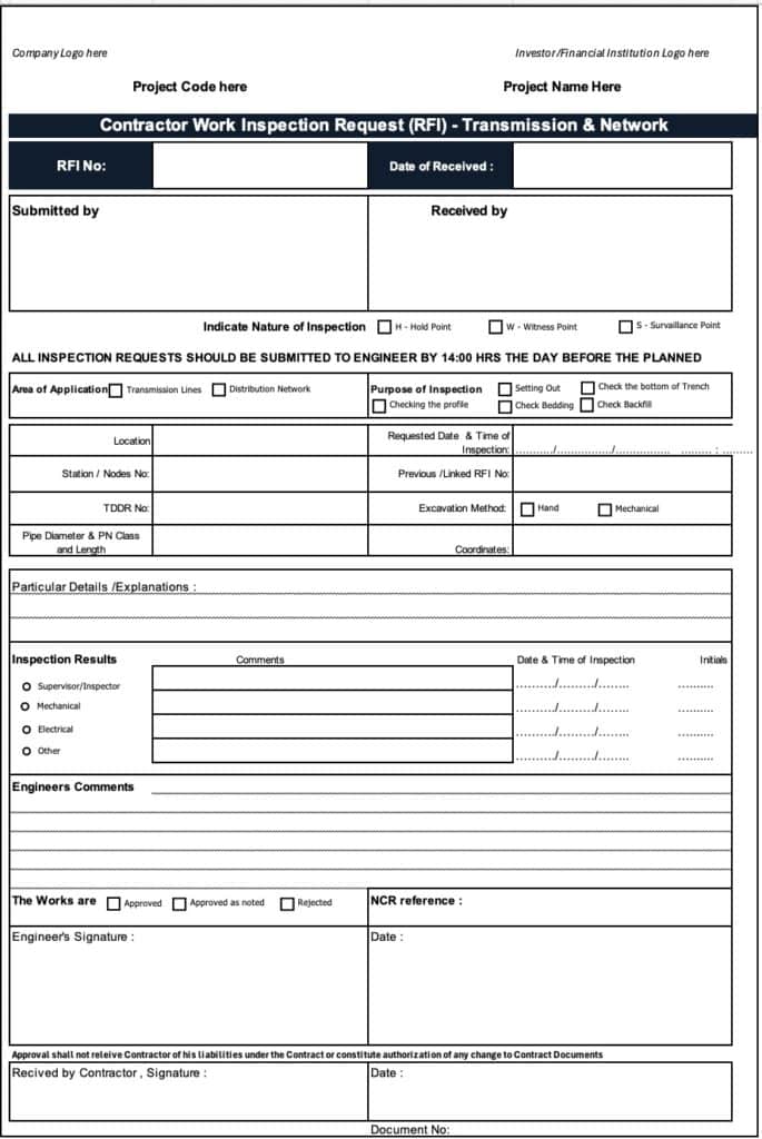 Rcmp Inspection Request Request For Inspection - Construction Files