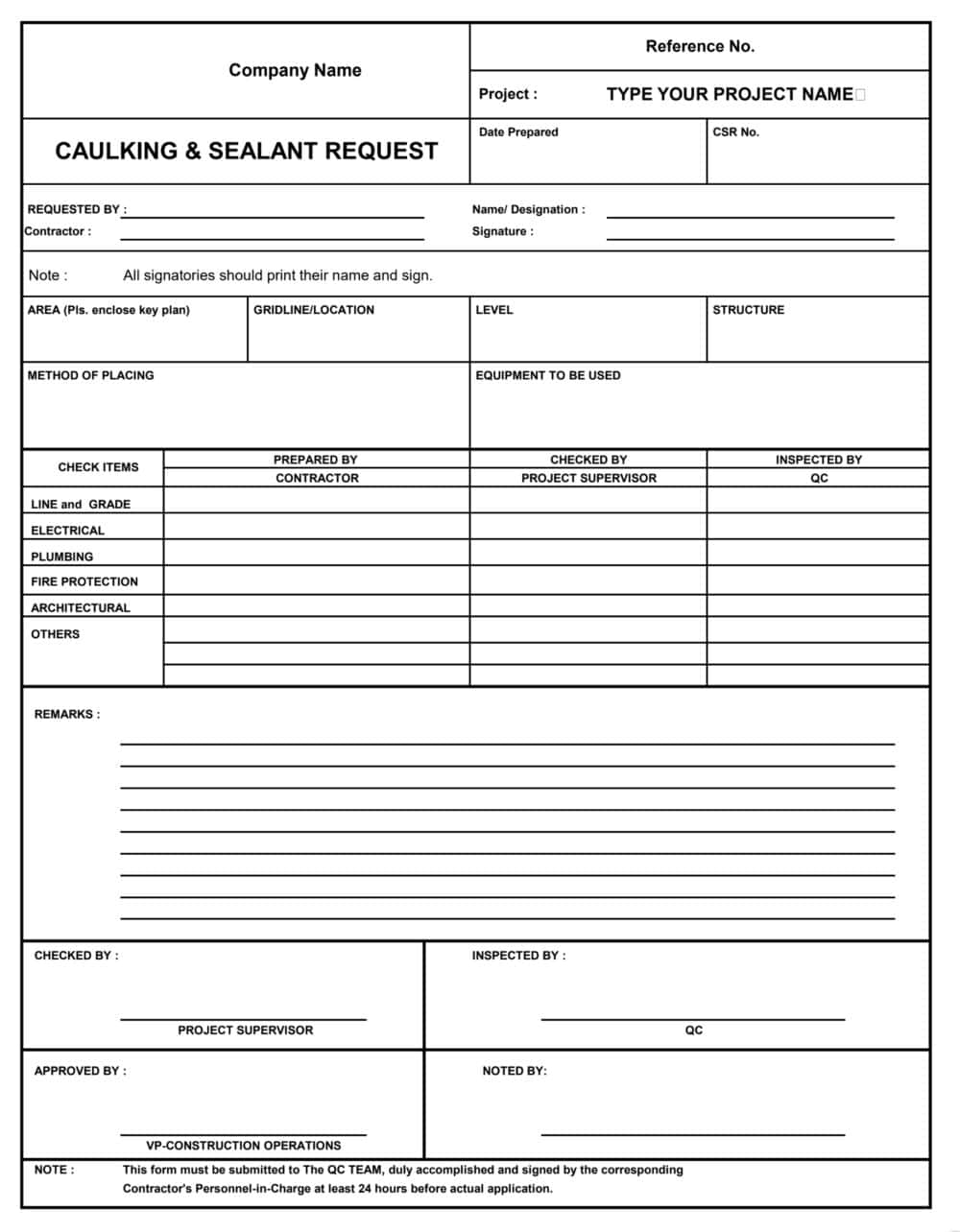 Request for Caulking Sealant