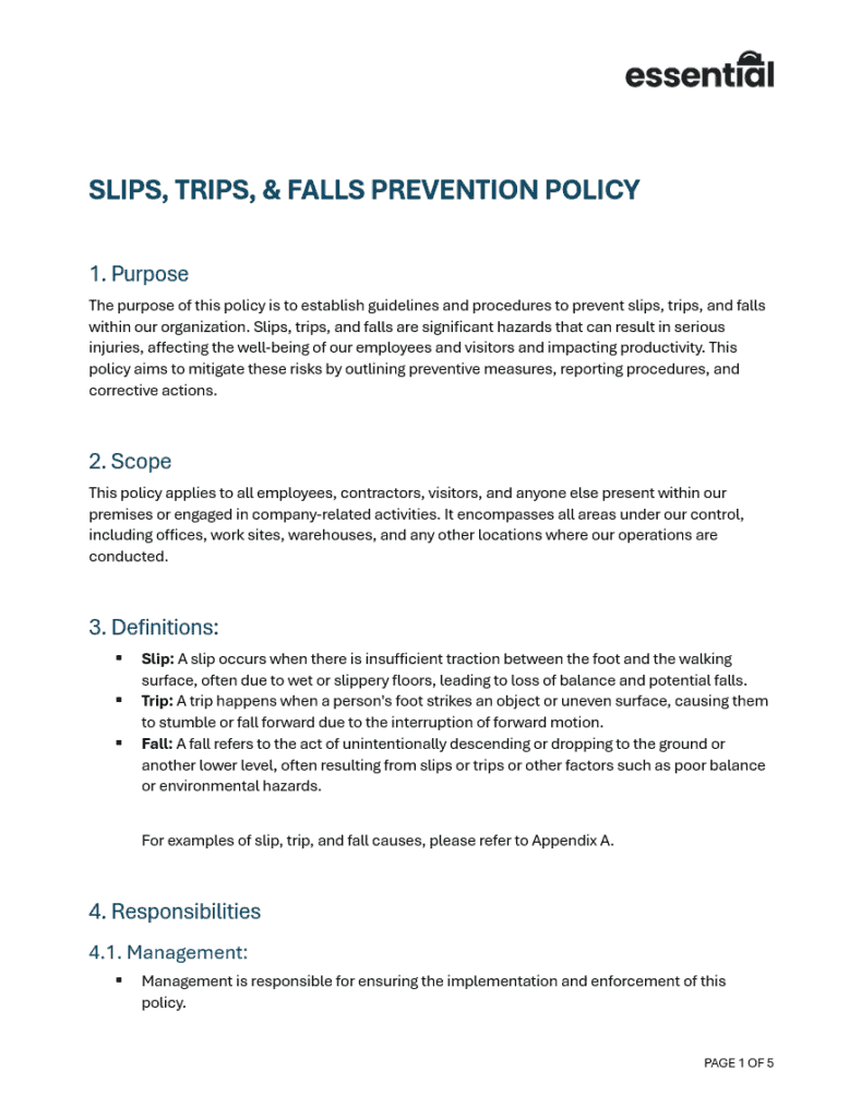 Slips Trips And Falls Safety Policy - Construction Files