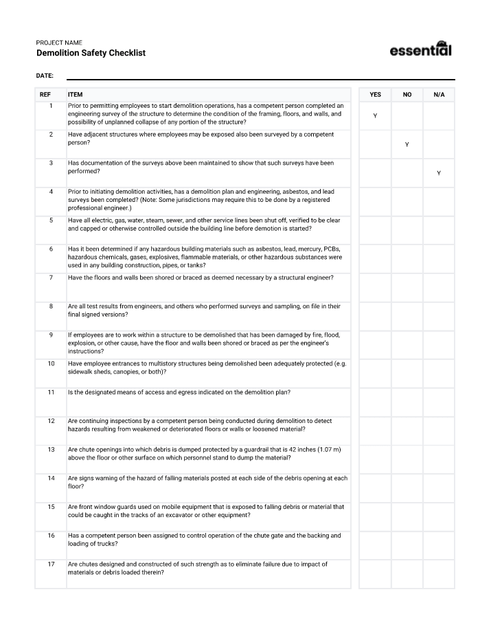 Demolition Safety Checklist