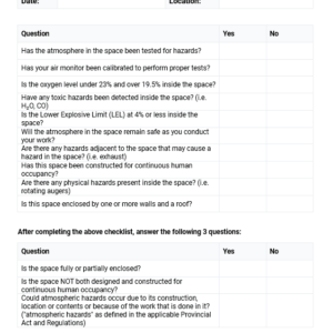 Confined Space Construction Checklist
