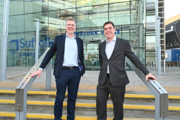 Matthew Riches, Operations Director for Milestone (right) with Councillor Paul West, Suffolk County Council’s cabinet member for Ipswich, operational highways