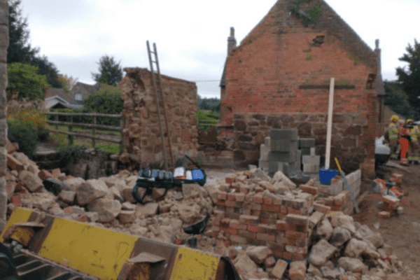 The site where the wall collapsed in Woodhouses, Derbyshire