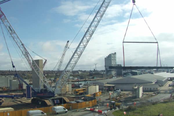 One of the world’s biggest cranes in action at Gull Wing bridge