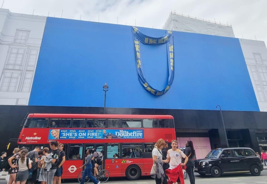 Scaffold turned into giant IKEA bag at McLaren site