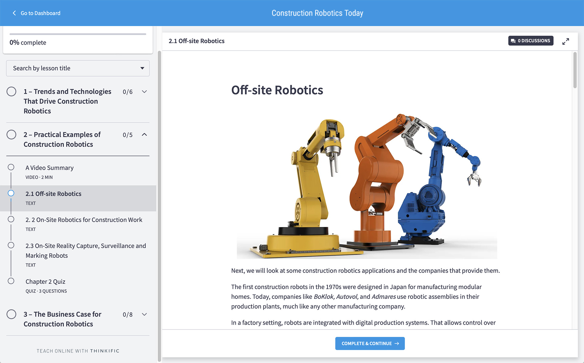 robotics course page - Construction Robotics Today Course Launched