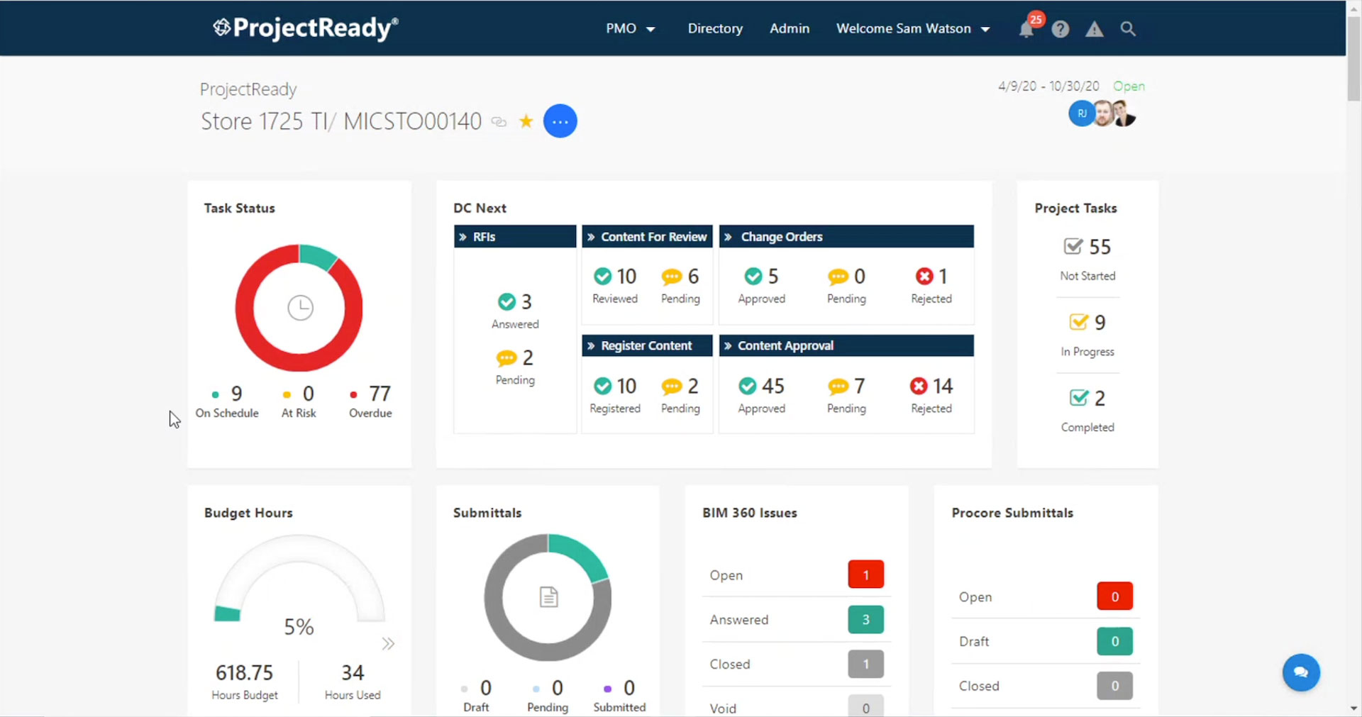 ProjectReady dashboard