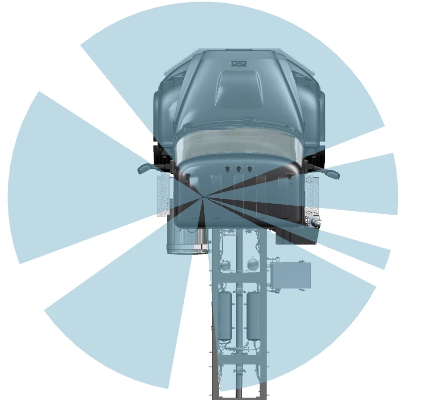 Artistic rendering of the Autocar dump truck's 325-degree visibility
