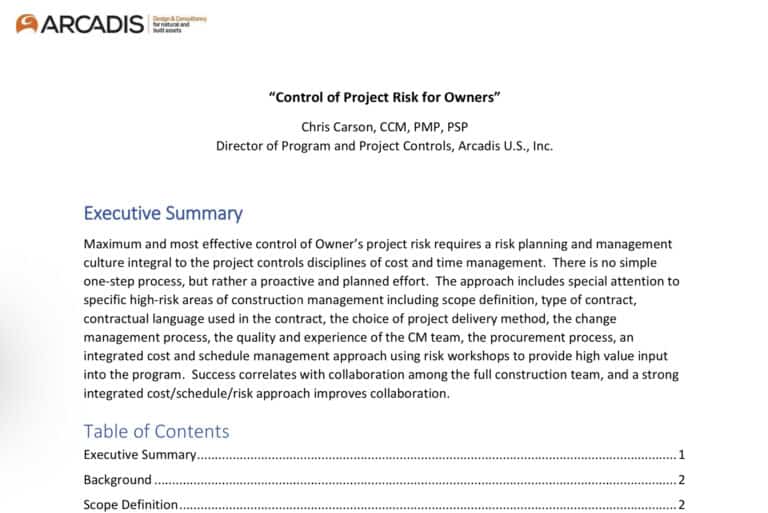 9848BEF8 DE18 49B1 AF02 EA0438EDC930 - Control of Project Risk For Owners