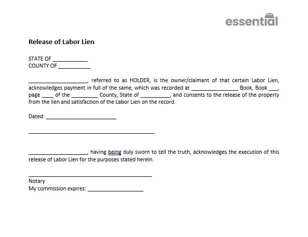 Release Of Labor Lien - Release of Labour Lien Letter