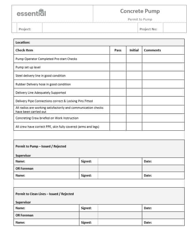 Permit To Pump - Work Permit - Concrete Pumping
