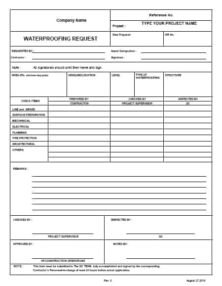 azfpod@gmail.com request for waterproofing - Construction Operations Forms - Request for Waterproofing