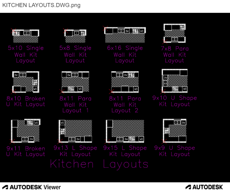 KITCHEN LAYOUTS.DWG - Kitchen Layouts - Autocad Blocks