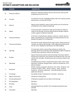 Screenshot 2025 02 27 113150 - Estimate Assumptions Inclusions and Exclusions